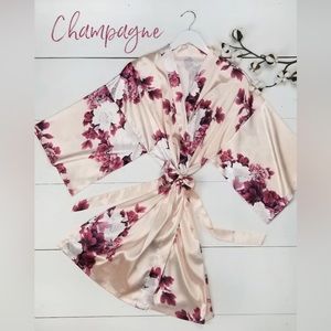 Champagne Satin Floral Robe